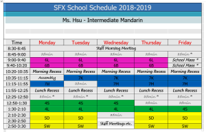 Mandarin Timetable Ms. Hsu.